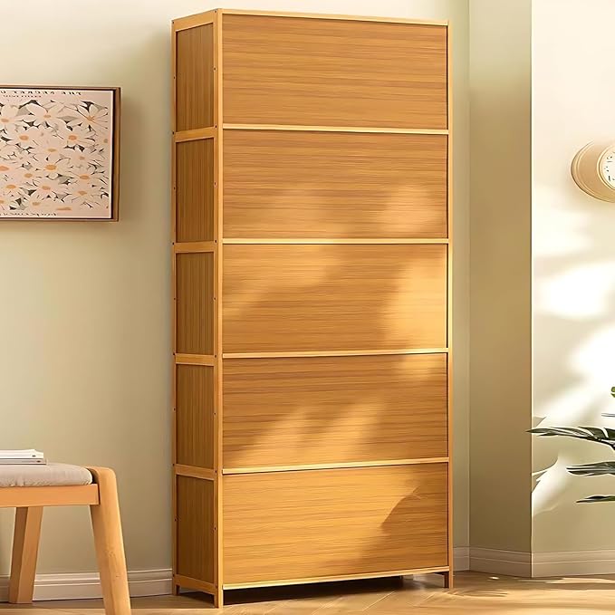 10-Tier Large Shoe Cabinet with Acrylic Doors, Large Capacity Bamboo Shoe Cabinet, 40-45 Pairs Shoe Rack, Free Standing Shoe Rack,Entrance for Hallway Living Room