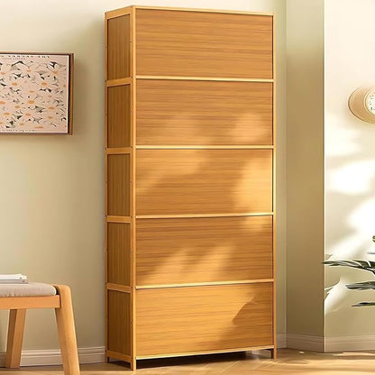 10-Tier Large Shoe Cabinet with Acrylic Doors, Large Capacity Bamboo Shoe Cabinet, 40-45 Pairs Shoe Rack, Free Standing Shoe Rack,Entrance for Hallway Living Room