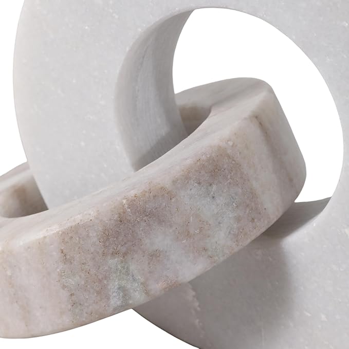 Home Decor and Bathroom Decor Marble Double Ring - Modern Shelf Sculpture and Office Accents for Room Styling - Coffee Table Ornaments and Living Room Decor Statues Design - 6", White & Beige