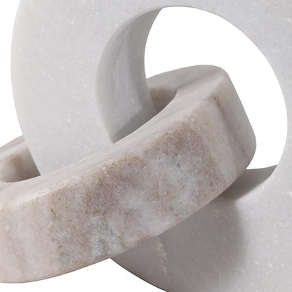 Home Decor and Bathroom Decor Marble Double Ring - Modern Shelf Sculpture and Office Accents for Room Styling - Coffee Table Ornaments and Living Room Decor Statues Design - 6", White & Beige