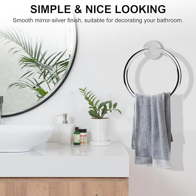 SetSail Towel Holder for Bathroom Wall 4 Packs Towel Ring Stainless Steel Heavy Duty Hand Towel Hanger for Bathroom Screw-in, Mirror Silver