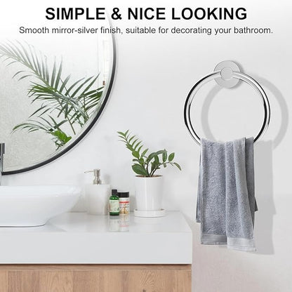 SetSail Towel Holder for Bathroom Wall Screw-in 3 Packs Towel Ring Stainless Steel Heavy Duty Hand Towel Hanger for Bathroom, Mirror Silver