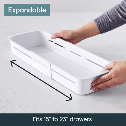 YouCopia DrawerFit® Sliding Drawer Bin, Expandable and Adjustable Kitchen Storage Organizer, Speckled White