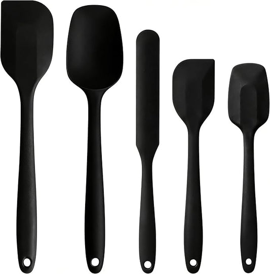 5 Pieces Silicone Spatula Set BPA Free Non Stick Rubber Spatula Heat Resistant Set Ideal for Baking Cooking Mixing Dishwasher Safe Kitchen Tools Black