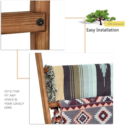 FUIN Extra Wide 6.4ft Wooden Blanket Ladder Living Room Decorative Wal Leaning Farmhouse Quilt Display Holder Rustic Wood Towel Rack for Bathroom, Brown, 38 inch Wide