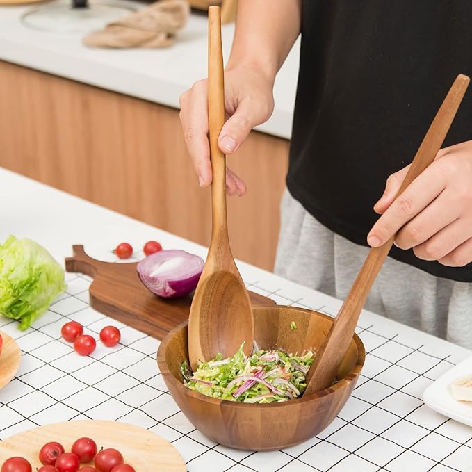 MornHalo 2PCS Acacia Wooden Spoons For Cooking-14 Inch Smooth Finish Cooking Spoons-Comfortable Grip Wood Spoons for Cooking - Non-Stick Cooking Utensils (Spoon + Corner spoon)
