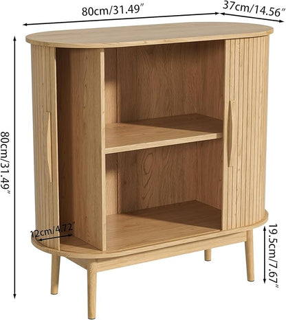 Accent Small Storage Cabine, Buffet Cabinet with Storage, Mid Century Modern Sliding Door Sideboard Cabinet for Kitchen, Entryway (Oak)