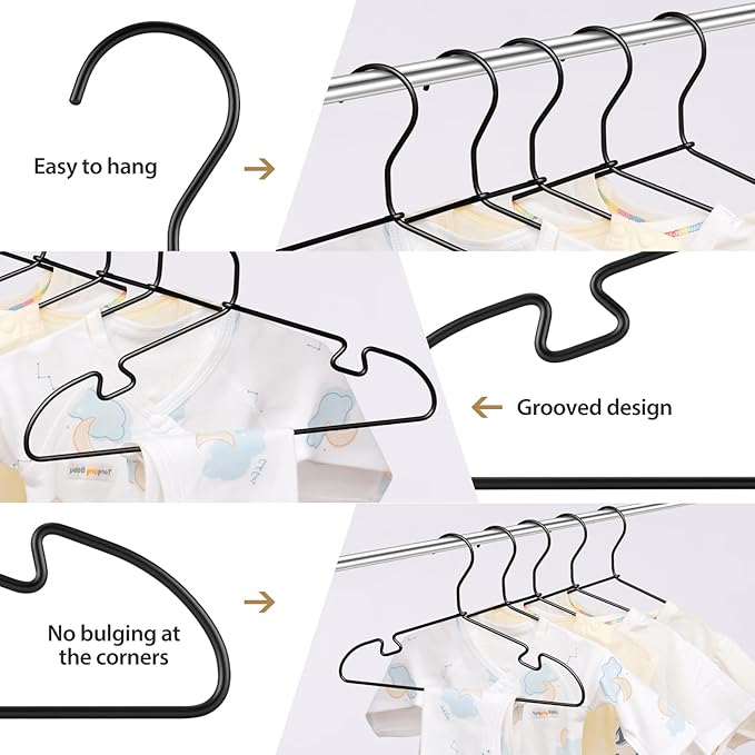Black Aluminum Hangers, 12.6 Inch Kids Baby Hanger, Sturdy Metal Kids Hanger for Wardrobe, Space Saving Toddler Hangers (30 pcs)