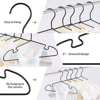 Black Aluminum Hangers, 12.6 Inch Kids Baby Hanger, Sturdy Metal Kids Hanger for Wardrobe, Space Saving Toddler Hangers (30 pcs)