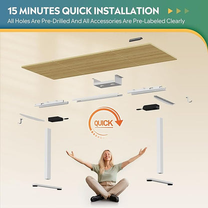DEVAISE 71 * 28 Inches Electric Standing Desk, Dual Motors for Quite Adjustment，3 Memory Preset Adjustable Stand up Desk, Computer Desk Sit to Stand Desk for Home Office, Maple