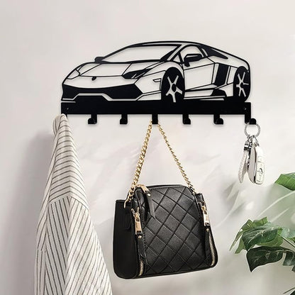 Metal Car Key Holder for Wall,Metal Key Organizer Wall Decorative with 7 Hooks,Black Wall Mount Key Holder for Entryway,Front Door,Hallway,Office