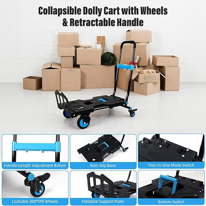 Folding Hand Truck, Collapsible Dolly Cart with Wheels, 330lbs Capacity Hand Dolly Heavy Duty with Retractable Handle, Ideal for Home, Auto, Office,Travel Use