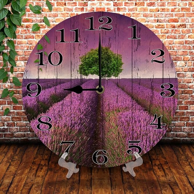 Lavender Wall Clock 10 Inch Wooden Battery Operated Autumn Forest Maple Leaves Wall Clocks Decorative Indoor,Decorative for Kitchen Bathroom Bedroom
