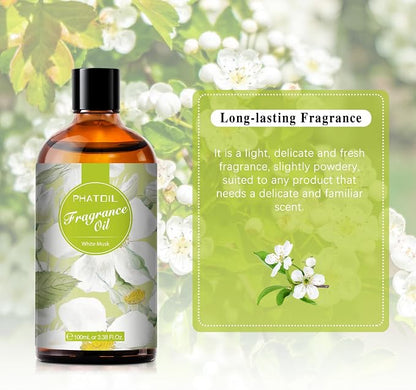 PHATOIL 3.38FL.OZ White Musk Fragrance Oils for Aromatherapy, Essential Oils for Diffusers for Home, Perfect for Diffuser, DIY Candle and Soap Making, DIY Scented Products - 100ml