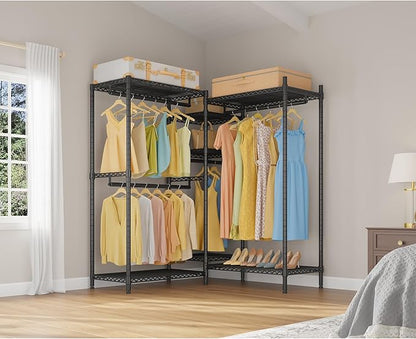 VIPEK L6 Heavy Duty Clothes Rack L Shape Clothing Rack 5-Tier Wire Garment Rack Freestanding Closet with 7 Adjustable Shelves & 4 Hanging Rods, 42.1" L x 42.1" W x 76.4" H, Max Load 850LBS, Black