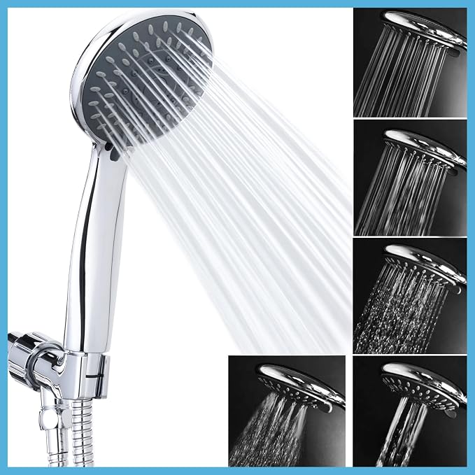 Briout Filtered Shower Head with Handheld, High Pressure 5 Spray Mode Showerhead with Hose Bracket Filter for Hard Water