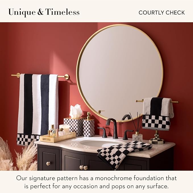 MACKENZIE-CHILDS Glass Tissue-Box Cover, Boutique Bathroom Decor, Black-and-White Courtly Check