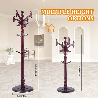 Wood Coat Rack Stand Heavy Duty, Coat Hanger Stand Height 72“ with Hooks, Coat Tree Freestanding for Entrance, Office, Living Room, Bedroom, Corridor