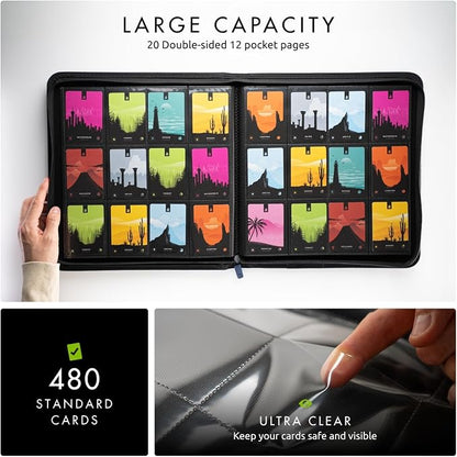 Vault X 12 Pocket Zip Binder, 480 Cards, Exo-Tec Material, 20 Side-Loading Pages (Blue)