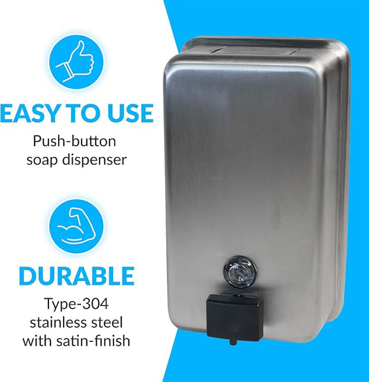 Bobrick Surface-Mounted Soap Dispenser, Vertical Tank Satin-Finish Stainless Steel (40-fl oz Capacity)