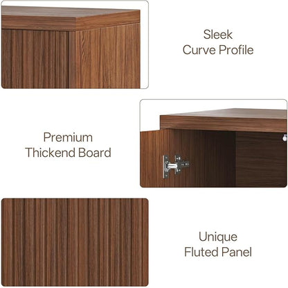 31” Sideboard Cabinet with Storage, Fluted Accent Cabinet with Adjustable Shelves, Modern Wood Credenza Cabinets with Pop-up Doors for Entryway Kitchen Living Room Hallway, Walnut 4pcs