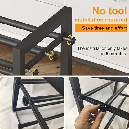 4-Tier Expandable Shoe Rack – Adjustable Metal Shoe Organizer for Closet, Entryway & Mudroom – Stackable, Heavy-Duty Storage, Black