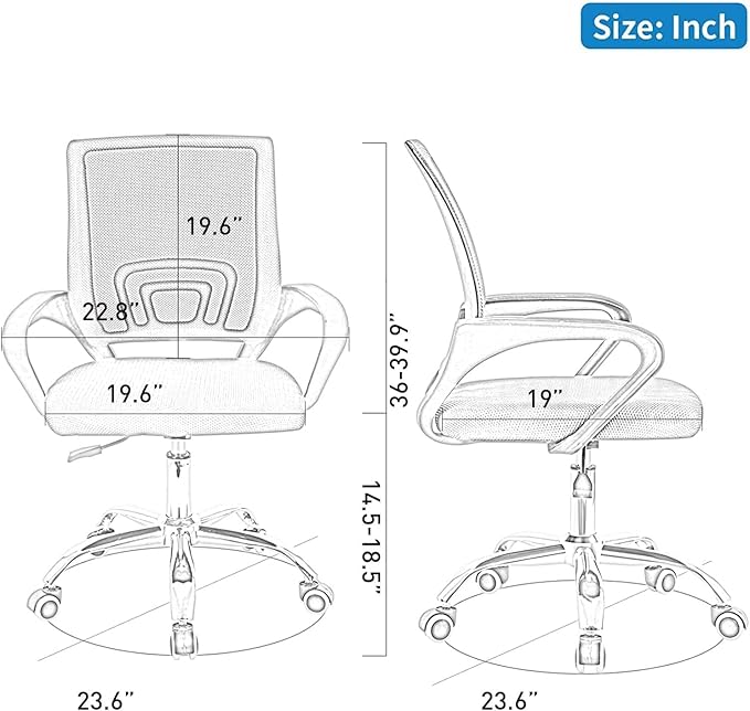 Bonzy Home Ergonomic Office Chairs Set of 2, Rolling Conference Room Chairs with Wheel, Mesh Computer Desk Chair with 360° Swivel, Height Adjustable, 2 Pack
