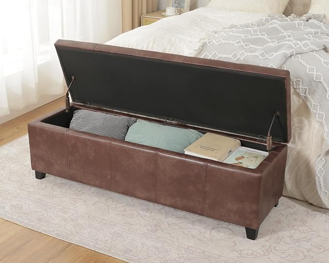 Homebeez 48" Faux Leather Storage Ottoman,End of Bed Bench,Upholstered Ottoman Bench with Storage for Living Room,Bedroom,Entryway