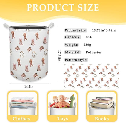Western Rodeo Bow Cowgirl Laundry Basket, Toybox for Girls Room, Western Laundry Basket Hamper Waterproof Collapsible Clothes Toys Storage Bin Organizer for Bedroom Bathroom Girls Room Dorm