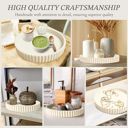 13" Round Concrete Tray for Coffee Table Decor,Modern Gray Centerpiece Decorative Home Table Serving Tray for Living Room,Office,or Dining Room - Durable and Stylish (Cream)
