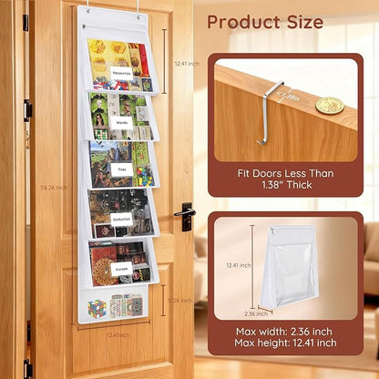 ANROYE Board Game Storage Organizer, Over-Door Hanging Bags with 5 Removable Zippered Pockets, Card Slots for Craft & Art Supplies, Puzzles, Magazines, Scrapbook, Office Projects, Hobbies