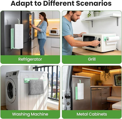 Paper Towel Holder, Magnetic Paper Towel Holder for Fridge, Toilet Paper Roll Holder Magnet Towel Rack Wall Mount Fridge Organizer for Paper Towels Rolls Bathroom Pantry RV Kitchen Storage Green