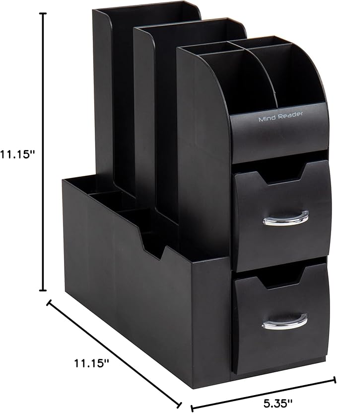 Mind Reader Cup and Condiment Station, Countertop Organizer, Coffee Bar, Kitchen, Stirrers, 5.35" W x 11.25" L x 11.15" H, Black (Pack of 8)