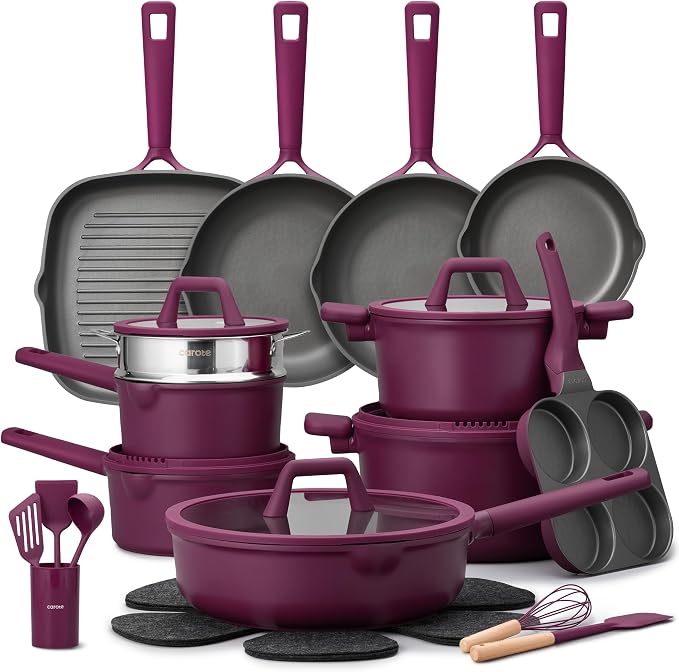 CAROTE 31PCS Pots and Pans Set, Nonstick Cookware Set Kitchen Non Stick Induction Cookware Non-toxic Granite Cooking set, PFOA Free