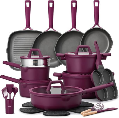 CAROTE 31PCS Pots and Pans Set, Nonstick Cookware Set Kitchen Non Stick Induction Cookware Non-toxic Granite Cooking set, PFOA Free