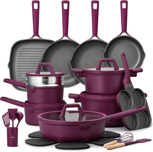 CAROTE 31PCS Pots and Pans Set, Nonstick Cookware Set Kitchen Non Stick Induction Cookware Non-toxic Granite Cooking set, PFOA Free