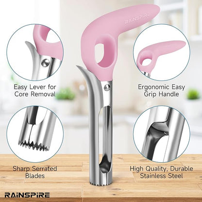 Rainspire Apple Corer Tool Kitchen Apple Core Remover Stainless Steel Comfortable Nonslip Handle, Dishwasher Safe (Pink)
