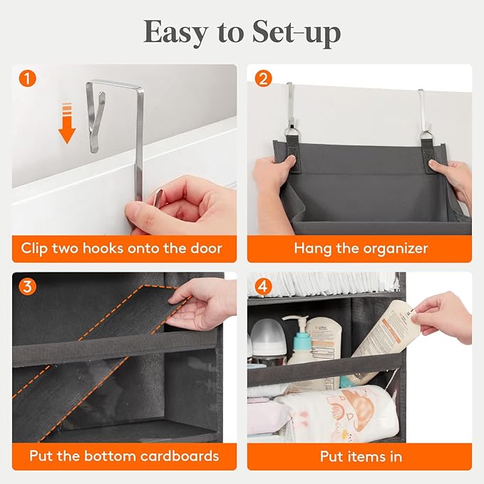 Lifewit 1 Pack Over the Door Organizer, 12 Section Clear Window Hanging Storage with 4 Side Pockets, Sturdy Anti Tilt 40 lbs Load Behind Door for Closet, Bedroom, Bathroom, Nursery, Dorm, Dark Gray
