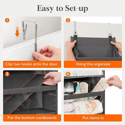 Lifewit 1 Pack Over the Door Organizer, 10 Section Clear Window Hanging Storage with 4 Side Pockets, Sturdy Anti Tilt 40 lbs Load Behind Door for Closet, Bedroom, Bathroom, Nursery, Dorm, Gray