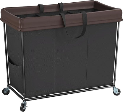 320L Laundry Hamper with Wheels, 3 Section Large Rolling Laundry Basket Bag with Wheels, Clothes Hamper Cart for Laundry, Bedroom, Bathroom and Dorm