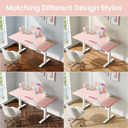 Veken 55 Inch Large Electric Standing Desk, 4 Memory Heights Adjustable,Sit to Stand Up, Work Home Office Computer Table for Study, Walking Pad, Writing, and Games, Wooden Desktop Desks, Pink