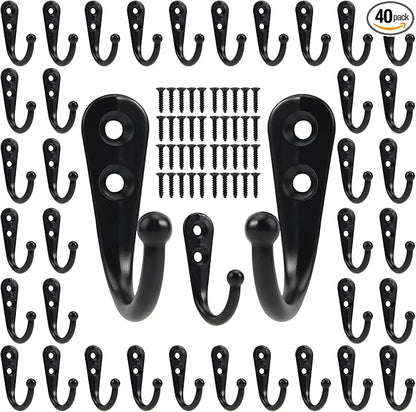 POZEAN Wall Hooks for Hanging, 40 Pack Black Small Coat Hooks with 80 Screws, Heavy Duty Single Prong Wall Hooks for Keys, Cups,Towels,Bag and More