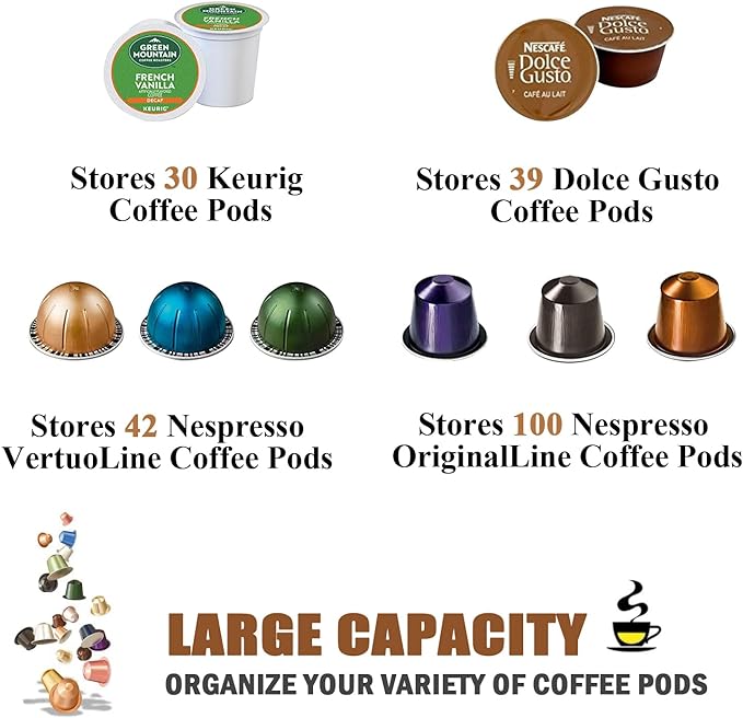 Charmount Coffee Pod Holder, Large Capacity K Cup Holder and Espresso Pod Holder, Coffee Pod Organizer for Keurig K-Cup Storage and Espresso Holder, Coffee Bar Accessory (Brown) - For Valentines Day