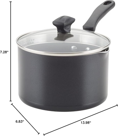 Farberware Cookstart DiamondMax Nonstick Straining Saucepan, Dishwasher Safe, 3 Quart, Black