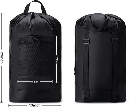 Aegero Backpack Laundry Bag,Large Travel Laundry Bags with Shoulder Straps and Mesh Pockets,Laundry Backpack with Drawstring Closure for College,Trave,Dorm, Apartment,Laundromat (Black)