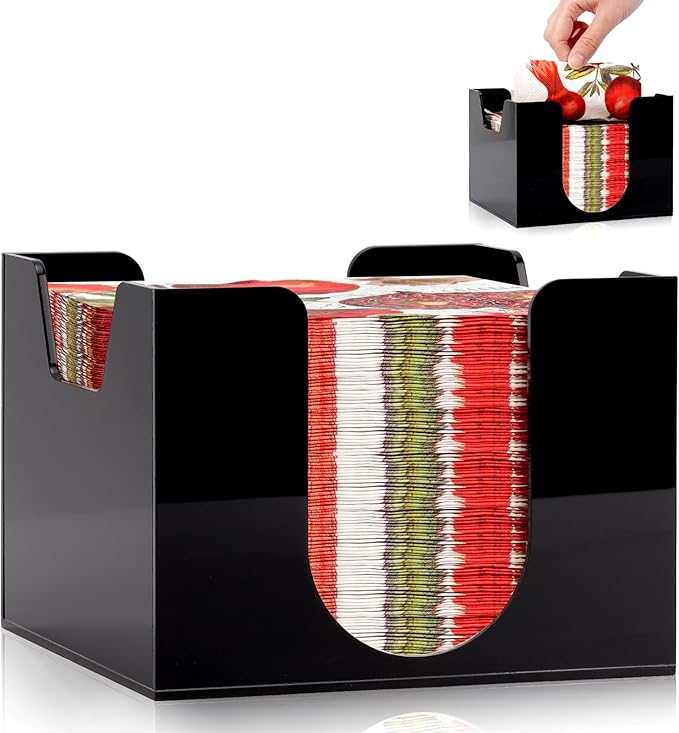 Acrylic Cocktail Napkin Holder Deep for 5 x 5 Inch Napkin Black Bar Napkin Holder Caddy Square Paper Napkin Holder Guest Towel Holder Napkin Dispenser for Coffee Bar Restaurant Home 5.7x5.7x4.1 Inch
