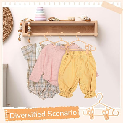 Hsei 5/10/40 Pack Baby Hangers with 10/20/80 Clips, Plastic Kids Pants Hangers for Nursery Closet Top and Bottom Clothes Hanger Set for Newborn Infant Toddler(120 Packs Total,Orange,10.6 Inch)