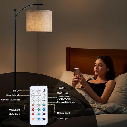 Battery Operated Floor Lamp, RGB Dimmable Cordless Standing Lamp with Remote Control for Living Room, Tall Floor Lamp for Bedroom -Black
