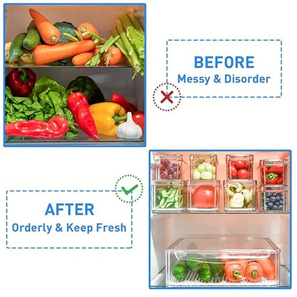 POMEAT 10 Pack Fridge Organizer, Stackable Refrigerator Organizer Bins with Lids, Produce Fruit Storage Containers for Storage Clear for Food, Drinks, Vegetable Storage