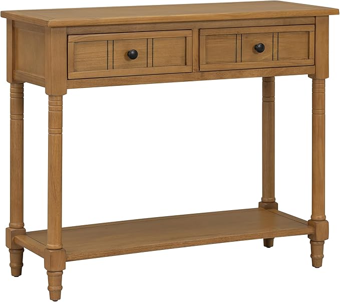 Knocbel Antique Entry Console Table with 2 Drawers & Bottom Open Shelf, Wood Sofa Tables for Entryway Hallway Living Room, 35.34" W x 13.8" D x 30.25" H, Natural